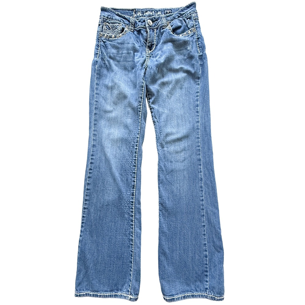 LA Idol USA Womens Embellished Bootcut Jeans Rhinestone Blue Size 9 W31 L34